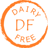 rough grey circle enclosing words Dairy Free and symbol DF
