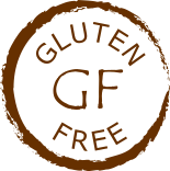  rough brown circle enclosing words Gluten Free and symbol GF