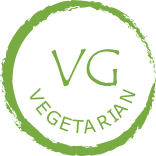 rough light green circle enclosing words Vegetarian and symbol VG