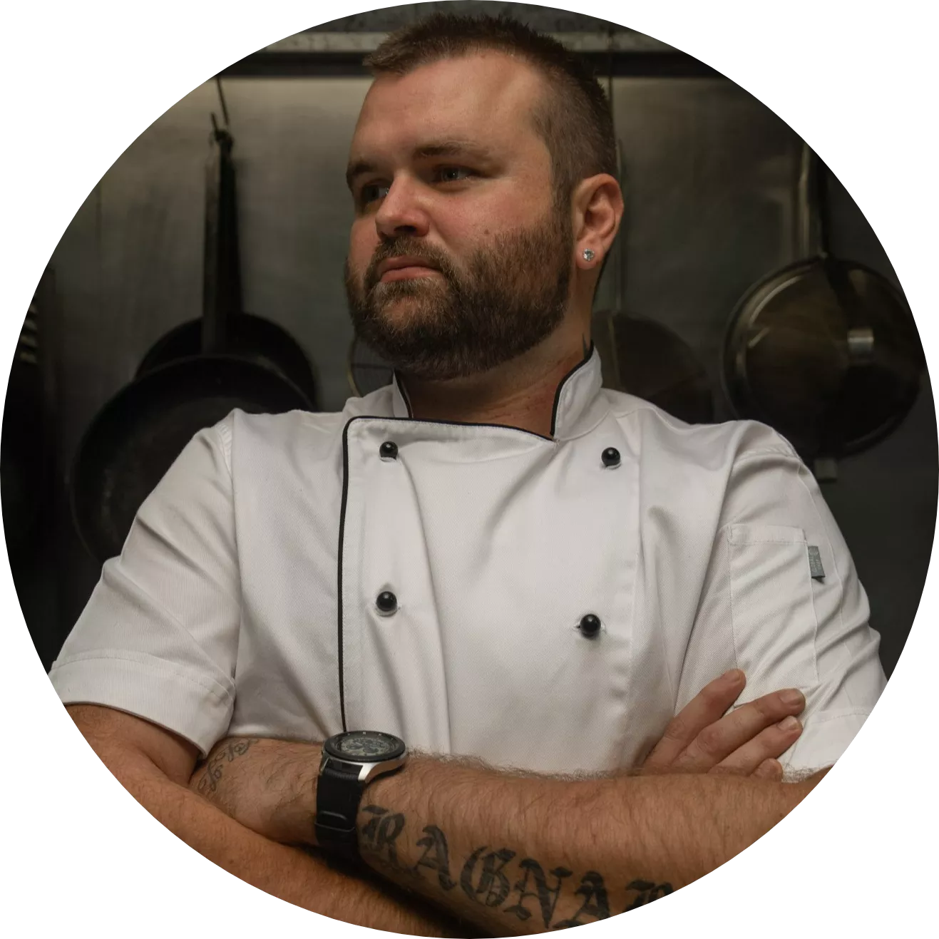 Shaun Leach: Head Chef posing with expresion: no soup for you